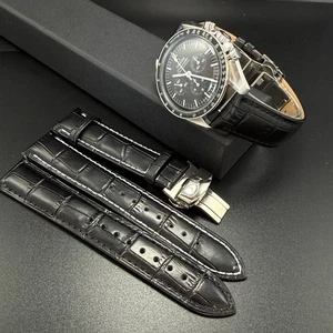 LEDER FALTSCHLIESSE UHRENARMBAND FÜR OMEGA TUDOR TAG HEUER SEIKO 18 20 22mm - Bild 1 von 9