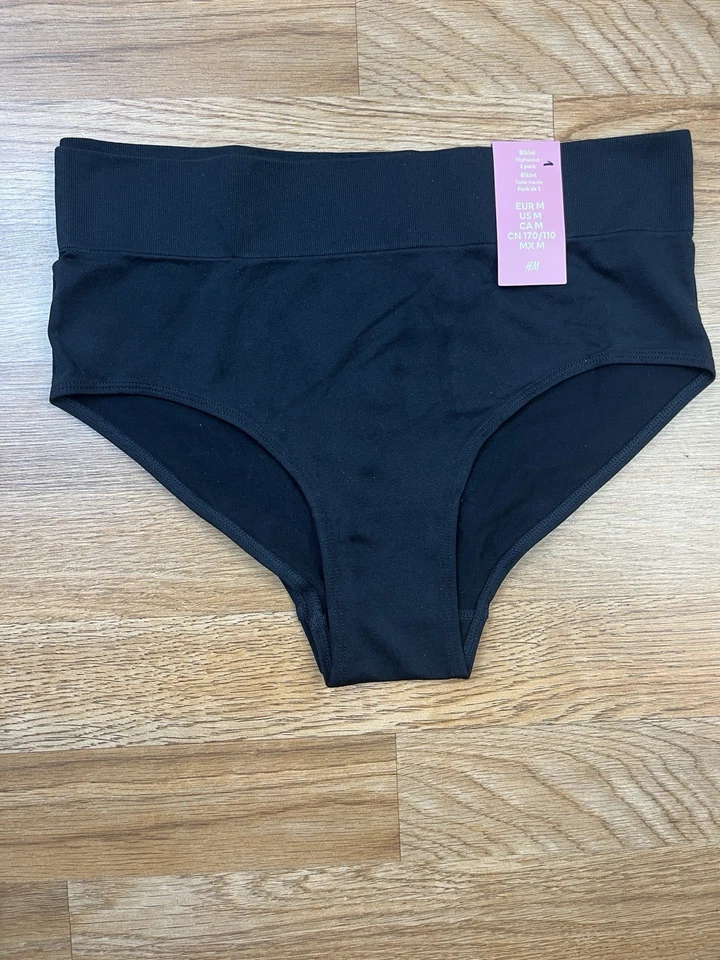 Paquete de 2 bragas de bikini de cintura alta H&M ropa interior para mujer talla mediana negras NUEVAS Foto 1 de 4