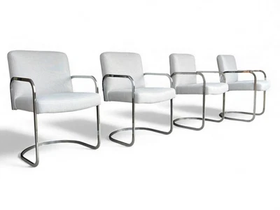 Комплект из 4 современных хромированных консольных обеденных стульев середины века — новая обивка - Изображение 1 из 4