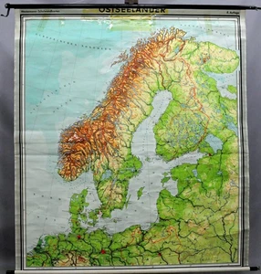 Cartina da parete scuola quadro a rullo stile country Scandinavia Stati baltici Nord Europa - Foto 1 di 1
