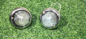 For WILLYS FORD JEEP PARKING INDICATOR CLEAR GLASS LIGHT CHROME SMALL PAIR #B84 - Bild 1 von 3