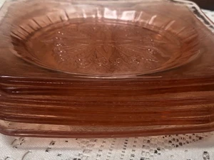 Vintage Pink Jeanette Depression Square Glass Lunch & Salad Plates Set (6) - Picture 1 of 7