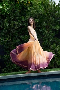 Maxi Vestido Free People Sumergido en Dorado Naranja Púrpura Ombre Fluido Tirantes XS - Imagen 1 de 16