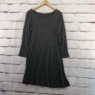 Eileen Fisher 连衣裙女式中号炭灰色长袖低圆领粘纤 — 第 1/4 张图片