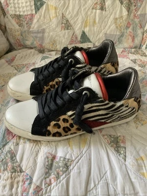 Tênis Zadig & Voltaire Itália Couro Animal Leopardo Zebra Cabelo de Pônei Tamanho 38 - Imagem 1 de 4