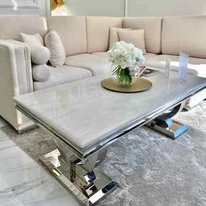 130cm Luxury Coffee Table White Marble For Living Room Home - Picture 1 of 4