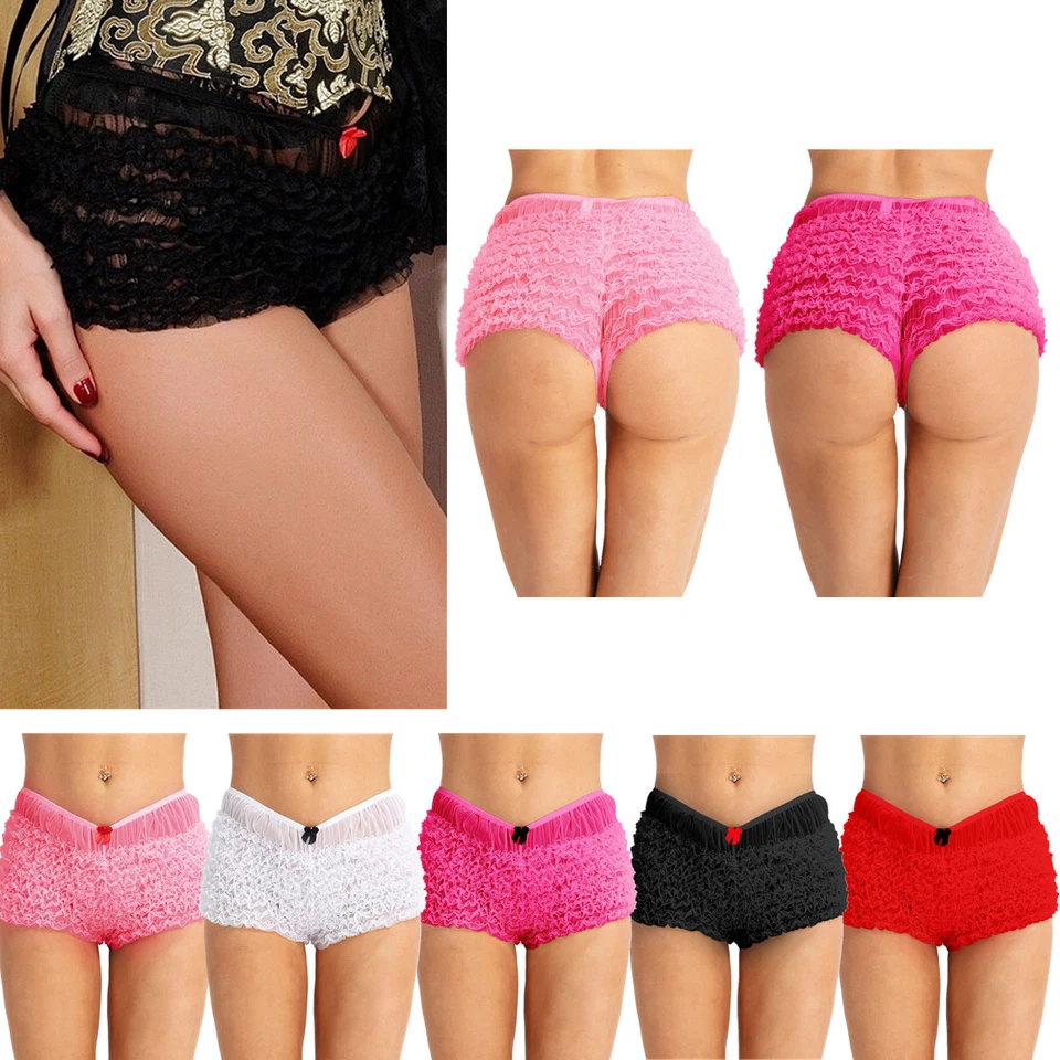 Women Sexy Ruffled Lace Bloomers Panties Frilly Boy Shorts Knickers Nightwear UK - Image 1 of 1