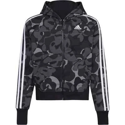 Adidas Girls Zip-Front Hooded 3-Stripe Fleece Jacket Pockets Zip Hoodie - Image 1 of 4