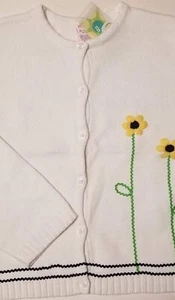 NWT girls xl 6 Gymboree 2002 SPORTING GREEN daisy cardigan sweater white vtg new - Picture 1 of 4