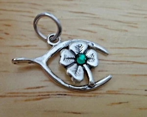 Dije de plata de ley de 12x19 mm de cristal verde en Wishbone y 4 trébol de cuatro hojas - Imagen 1 de 3