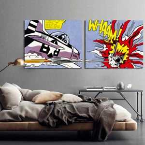 ROY LICHTENSTEIN ART PAINTING PRINT WHAAM PLANE POP CANVAS STRETCHED FRAMED NEW - Picture 1 of 4
