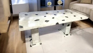White Agate Dining Table Stunning Design Crystal Gemstone Bedroom Furniture Deco - Picture 1 of 8