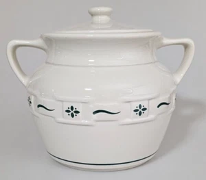 Longaberger Pottery Woven Traditions Heritage Green Cookie Jar Made in USA EUC - Picture 1 of 12