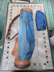 Vintage Hot-Z Golf Bag Blue With Brown Leather Original Snap On Rain Club Cover - Picture 1 of 13