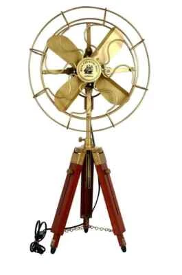 Antique Electric Pedestal Floor Fan Vintage Style With Wooden Tripod Stand Decor - image 1 of 4