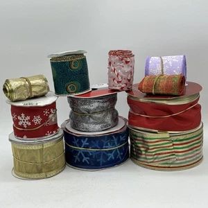 Lot of Christmas Holiday Craft Ribbon Various Sizes Colors Partially Used - Picture 1 of 8