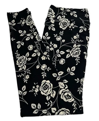 LuLaRoe Leggings TC Tall Curvy Floral BLACK Gothic Modern ROSE Flower Ships FAST - Image 1 of 4