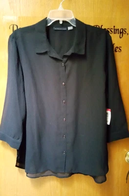 Blusa Camisa Transparente Negra Abotonada Mangas Largas para Sobre Cami o Tanque - Talla XL Foto 1 de 3