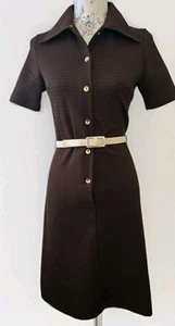 Vintage St Michael 60s 70s Brown Retro Shirt Dress Dagger Collar 8 10 Button - Picture 1 of 12