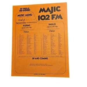 Majic 102 FM Music Menu Vintage 1980 Promo Poster Flyer Collectible Ephemera - Picture 1 of 5