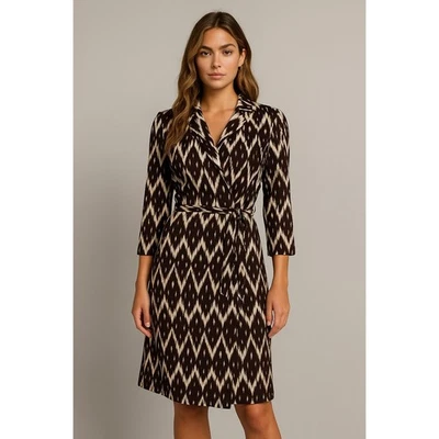 Karen Kane Dress Womens L Black Solar Ikat Wrap Cascade Stretch Preppy Business - Image 1 of 4