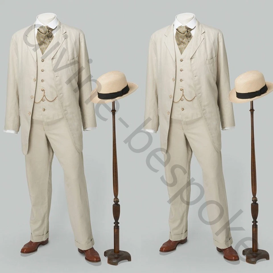 Trajes Beige Para Hombre Informales Formales Negocios Boda Novio Esmoquin Abrigo Pantalón Chaleco Foto 1 de 4