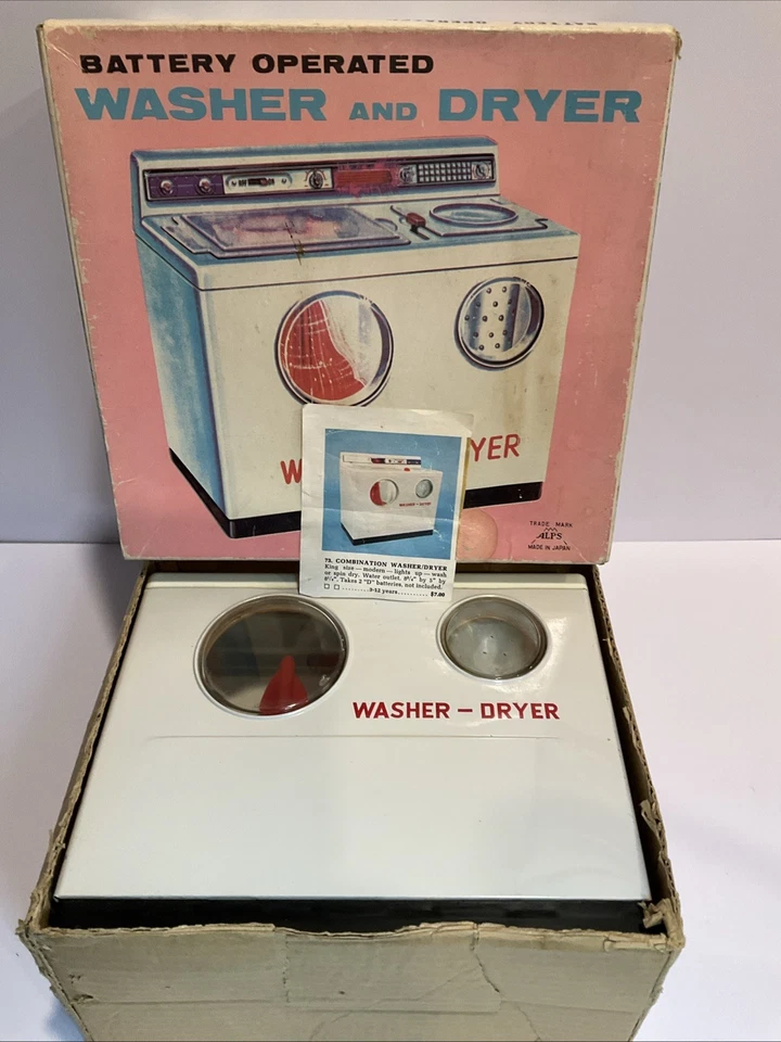 Lavadora secadora de juguete vintage de los años 60 ALPS Japón a batería con caja ¡funciona! Foto 1 de 4