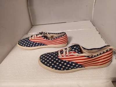 Vintage Keds American Flag Stars Stripes Canvas Lace up Shoes Sneakers Women 7.5 - Image 1 of 4