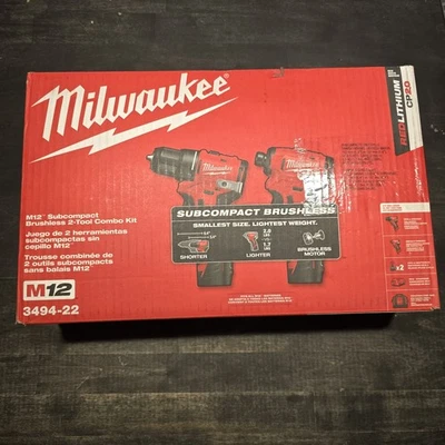 Milwaukee M12 Subcompact Brushless 2-Tool Combo Kit 3494-22 - Image 1 of 2