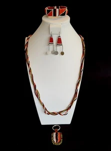 ECHTER handgefertigter afrikanischer Massai Perlenschmuck: Halskette Ohrringe Armband - Bild 1 von 10
