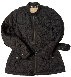 Burberry Brit Black Belted Diamond Quilted Zip Jacket Nova Pattern Lined - Bild 1 von 17