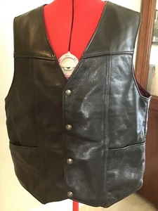 Vintage Schott Leather Vest Mens XL BLK Snap Button EAGLE appliqué on back EUC - Bild 1 von 10