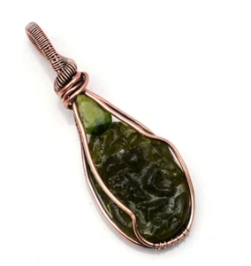 Moldavite Pendant Copper Wire Wrapped Handmade Jewelry Pendant 2.15" - Picture 1 of 7