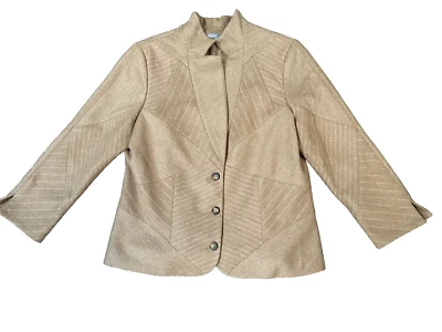 Bill Blass Wool Cashmere Light Brown Blazer Jacket Striped ~14 - Image 1 of 4