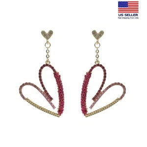 Fashion Women 925 Sterling Silver Crystal Color Big Heart Earrings Stud 1135 - Picture 1 of 4