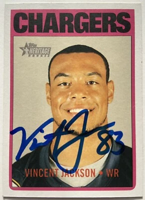 Карта Винсента Джексона с автографом SD Chargers 2005 Topps Heritage No60 сертификат подлинности пруф - Изображение 1 из 3