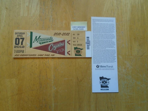 Chay Genoway  1st NHL Game Ticket  Minnesota Wild Cover