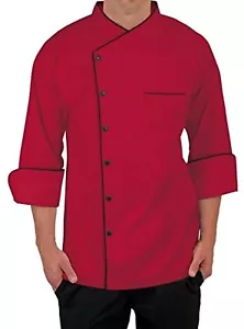 Chef Coat Men 3/4 Sleeve Single Breast Jacket Chef Shirt Polycotton Red Color - Picture 1 of 21
