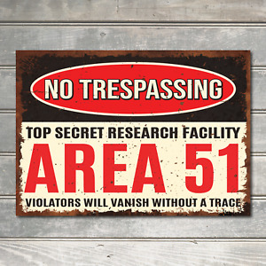 Area 51 No Trespassing Sign Man Cave Warning Facility Sign Decor Metal Plaque