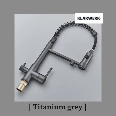 KLARWERK Premium "BERND" Titangrau 3 Wege Filterarmatur ausziehbar / Wasserhahn Edelstahl