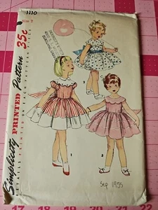 Vintage Simplicity Pattern 1110 Dress Scalloped Collar Ribbon Sash Girls Size 2 - Picture 1 of 6