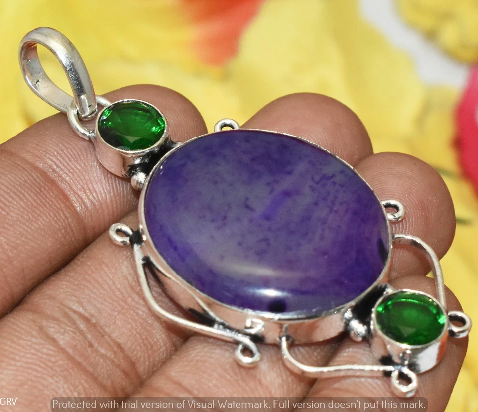 Colgante de piedras preciosas de ónix púrpura y diopsido cromado enchapado en plata 925 U327-C204 Foto 1 de 1