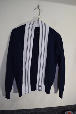 Loose Knit Cardigan Sweater NO TAG + 2 Chanel CC Buttons WOMENS M Blue White - Image 1 of 4