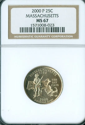2000 P MASSACHUSETTS STATE QUARTER NGC MS67 . - Image 1 of 2