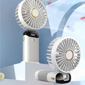 White 3-in-1 USB Fan Handheld/Neck/Desk w/Digital Display,5 Speeds,Rechargeable - Picture 1 of 12