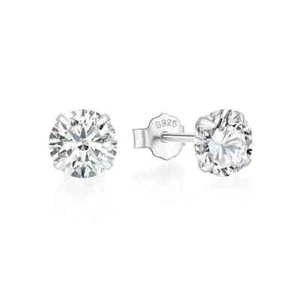 925 Sterling Silver Simulated Diamond Round Solitaire Stud Earrings 2MM to 8MM - Picture 1 of 5