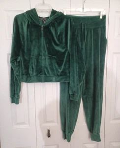 Victoria Secret Green Velour Tracksuit Set Cropped Hoodie Jogger Women’s Size S - Picture 1 of 10