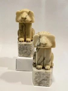 Modernist Alabaster Carved Lion Bookend Sculptures Italy - Picture 1 of 14