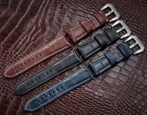 Genuine Bamboo Pattern Belt Hand Stitched Leather Watch Band Strap 18mm 20mm - Picture 1 of 9