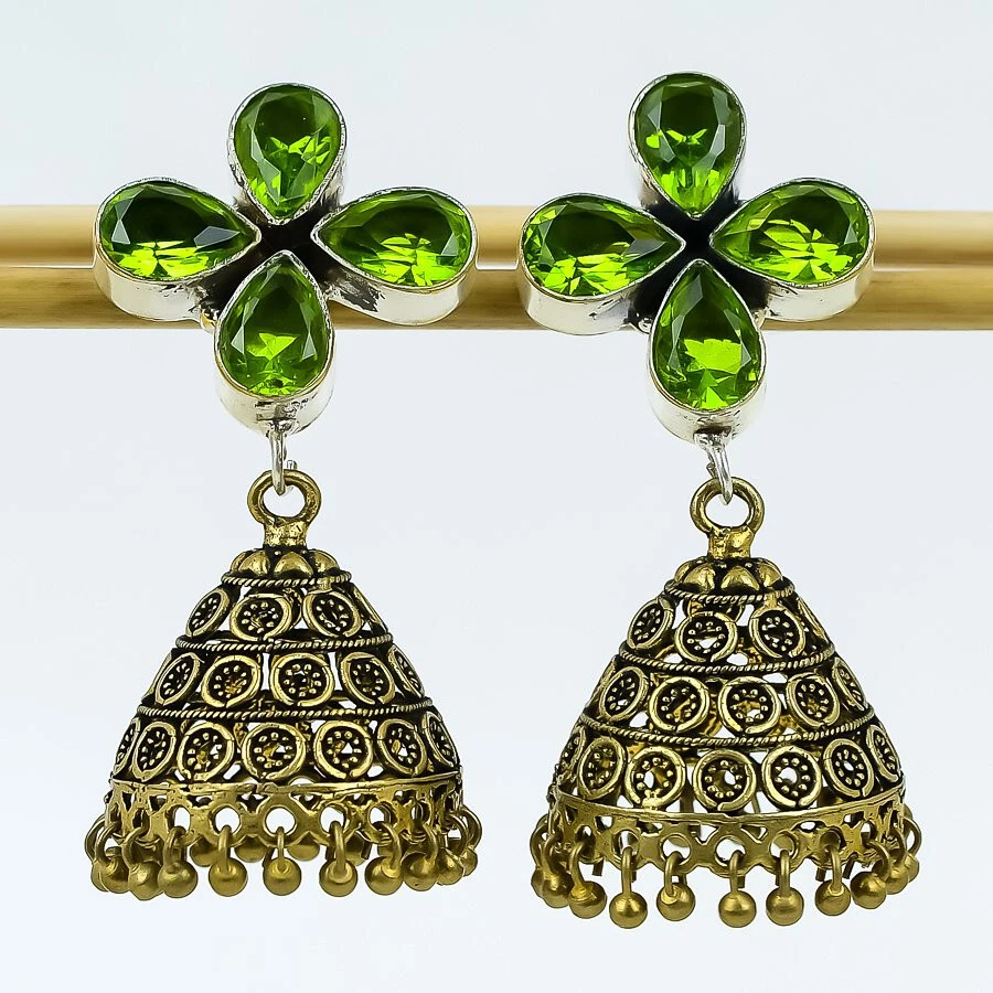 Brincos de lustre folheados a ouro com pedras preciosas de quartzo peridoto 2,5" - Imagem 1 de 1